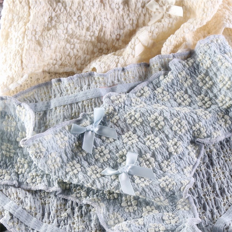 Quần Lót Nữ 4D Ren Nhúm Ngàn Hoa Nơ Xinh Xắn, Kháng Khuẩn Cao Cấp QL18 nội y xanh chất cực đẹp, sang chảnh, đồ lót