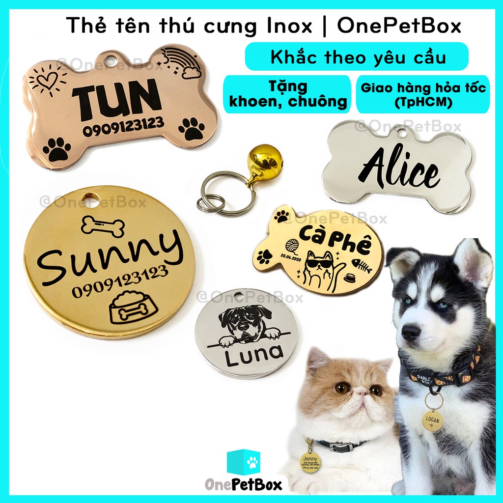 Thẻ tên thú cưng Inox - Bảng tên cho chó mèo OnePetBox