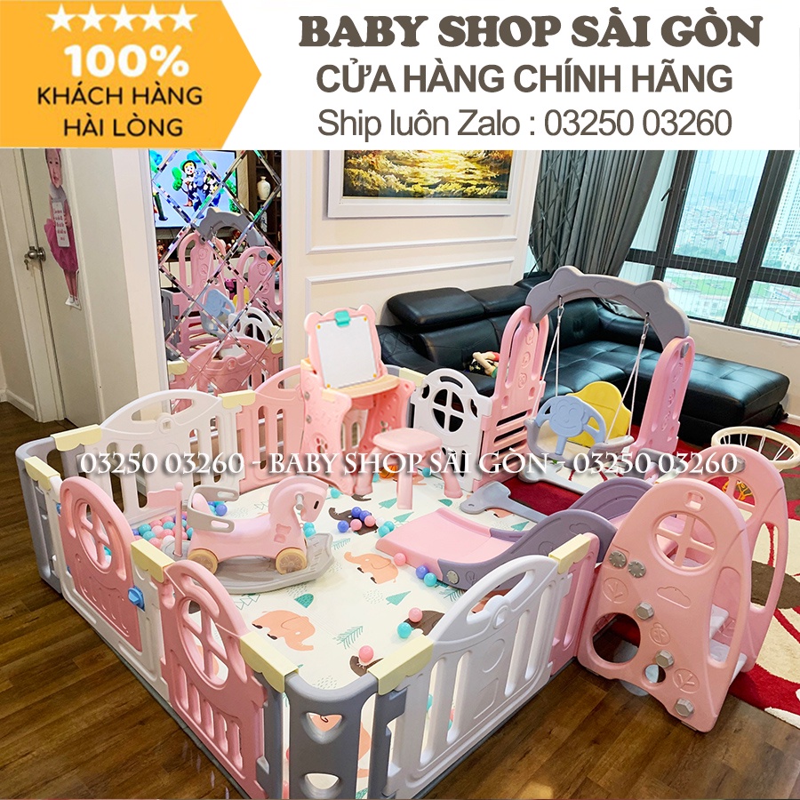 Quây cũi nhựa Set Full cầu trượt xích đu cho bé Hàn Quốc Newber Kitty bo góc 9 chi tiết