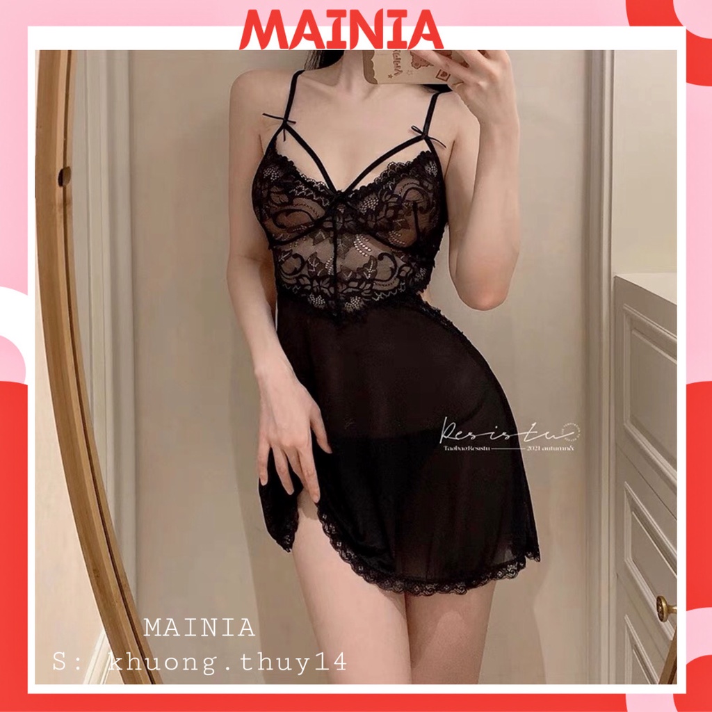 Đầm Ngủ Váy Ngủ Phối Ren Xuyên Thấu Hở Lưng Sexy Quyến Rũ Gợi Cảm Mainia Shop