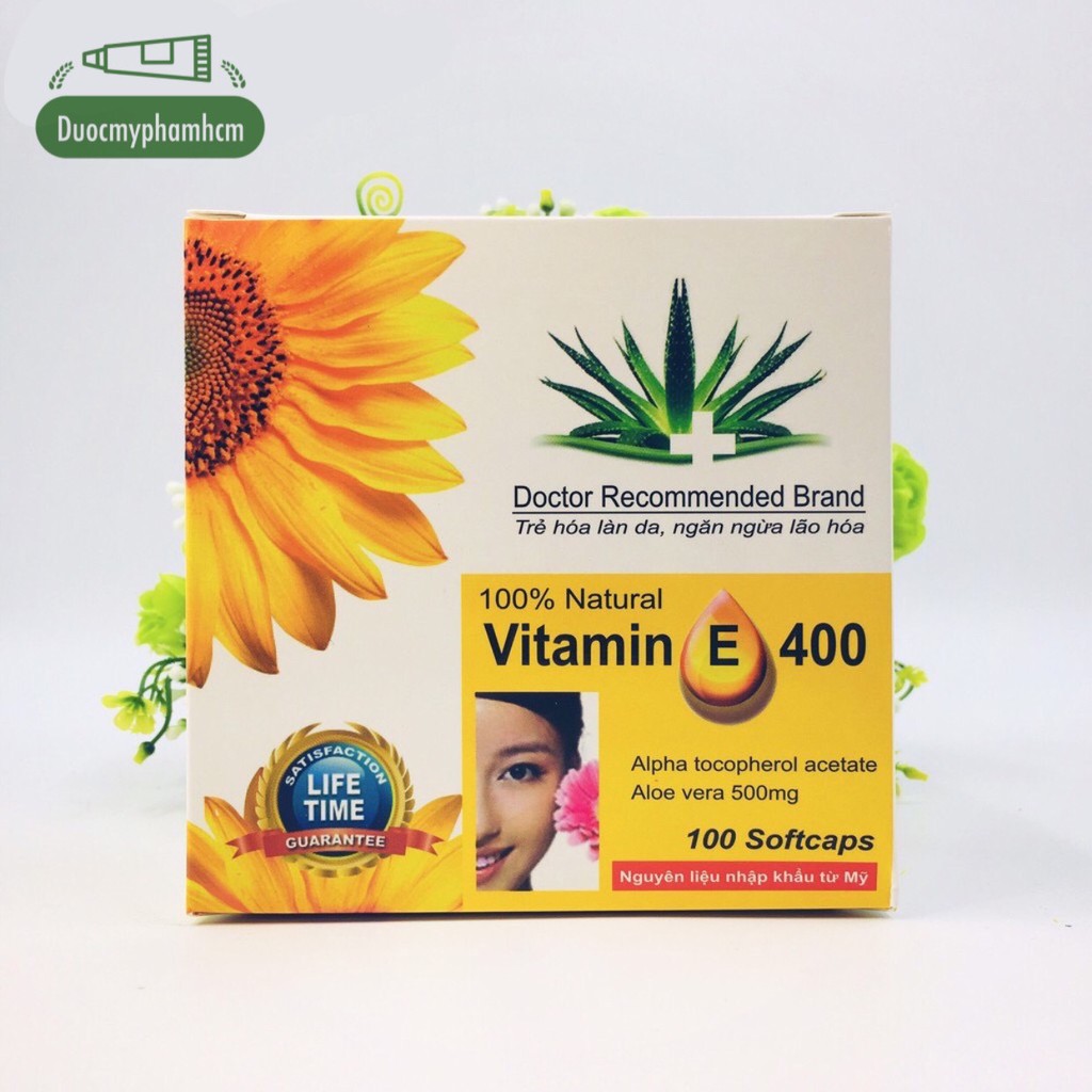 Vitamin E400 Kèm Tinh Chất Nha Đam- Sáng Đẹp Da, Chống Lão Hóa - Hộp 100 viên