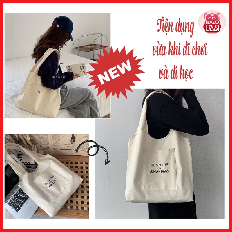 Túi tote vải canvas nam nữ unisex đi học đi chơi , túi xách đeo vải bố ulzzang thời trang nhiều ngăn đẹp rẻ