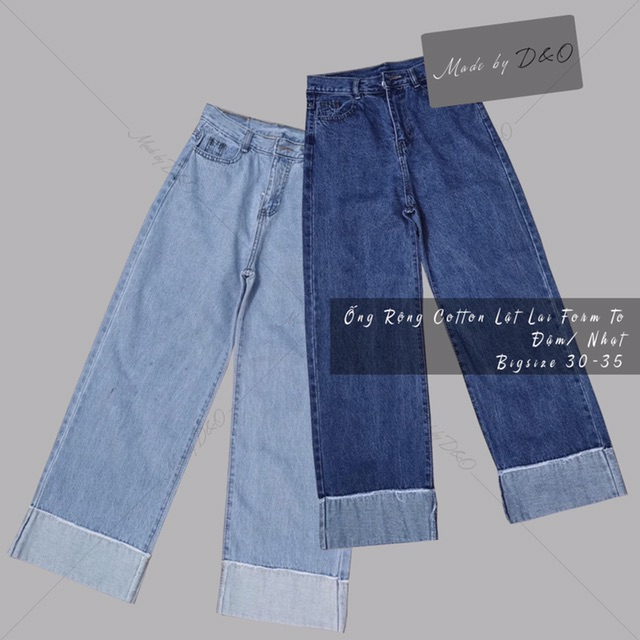 Quần Ống Rộng Big Size Đậm / Nhạt - Quần Jean Ống Rộng Lật Lai PHOM TO - Cắt Rách 1 Hông Đùi | BigBuy360 - bigbuy360.vn