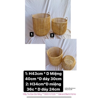 Giỏ/ sọt mây tự nhiên tròn cao có quai xách cao cấp - dùng đựng quần áo/ đựng đồ chơi đa năng / decor trang trí nhà cửa