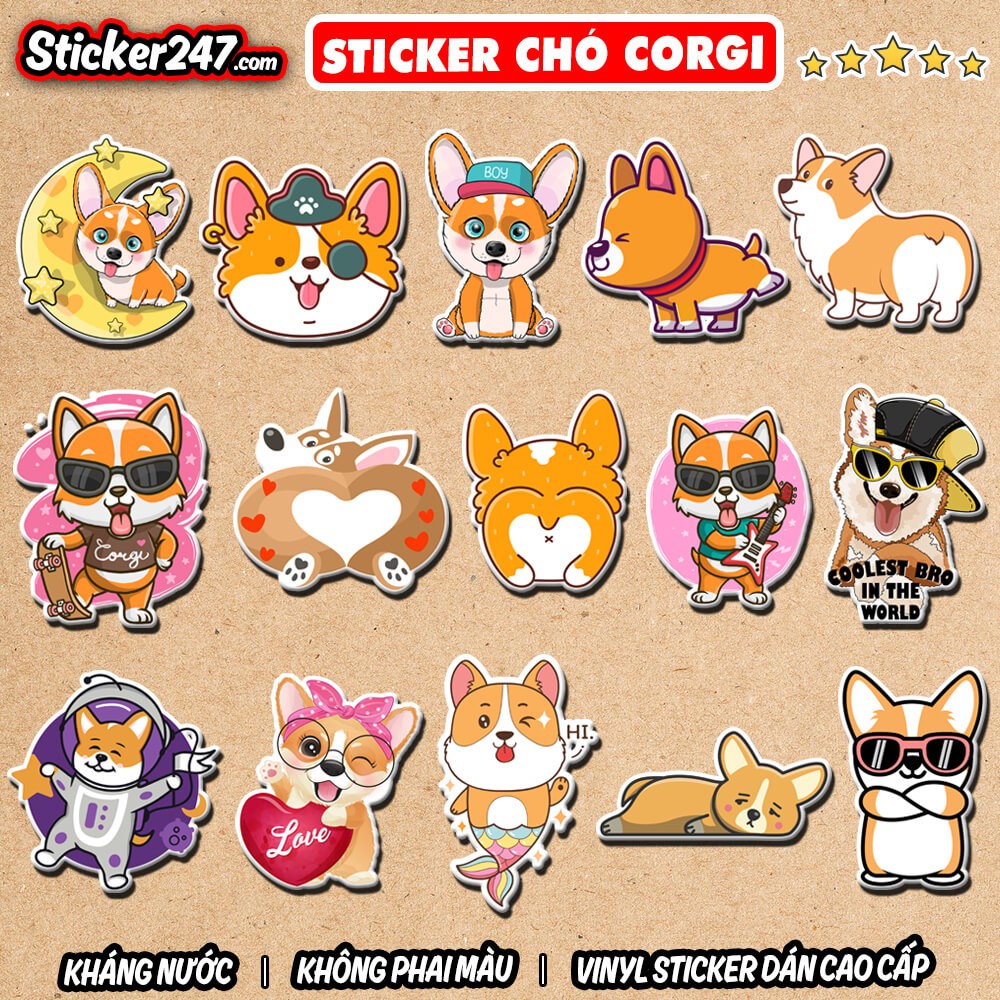 Sticker Corgi chống nước 𝑭𝒓𝒆𝒆𝒔𝒉𝒊𝒑 sticker hình dán laptop, điện thoại, đàn guitar, dán mũ bảo hiểm, vali - Sticker247