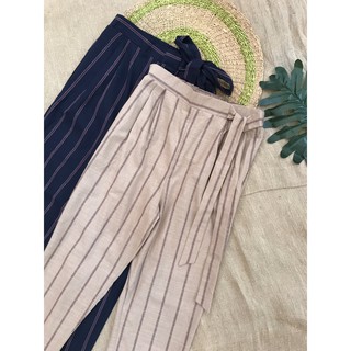 Quần Tây Linen E&M Lưng Thun Cột Nơ Xanh Sọc Đỏ Đô - 0975 (còn 1c Xanh)