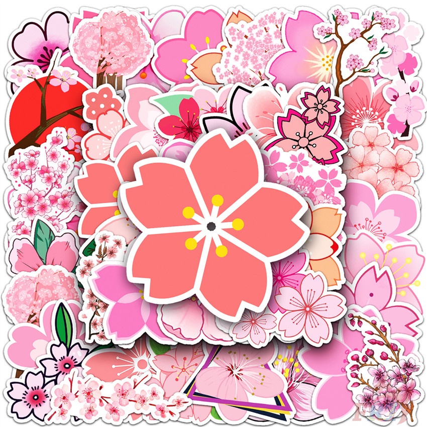 ❉ Sticker Dán Trang Trí Hình Hoa Anh Đào Lãng Mạn 01 ❉ Bộ 50 Sticker Chống Thấm Nước Họa Tiết Doodle Hợp Thời Trang