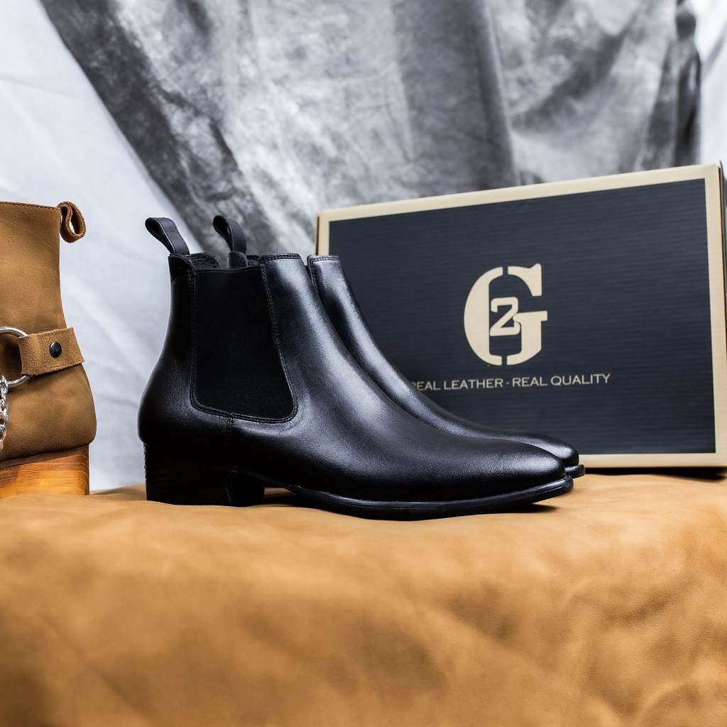 Giày tây nam chelsea boots từ da bò tấm cao cấp độn đế tăng chiều cao, Chelsea boot nam G2 kiểu giày công sở đứng font