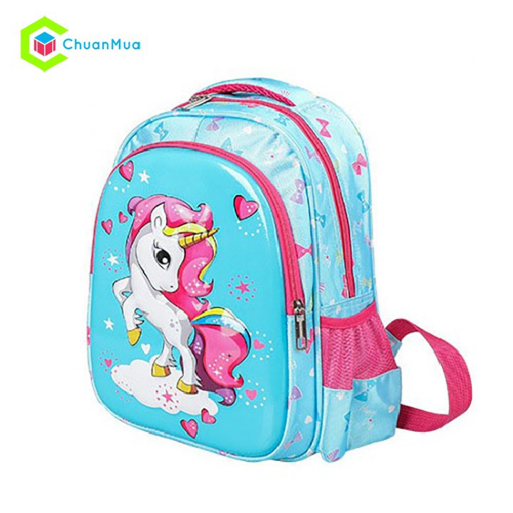 Balo cho bé gái đi học mẫu giáo, tiểu học in hình 3D ngựa Pony Unicorn Cao Cấp