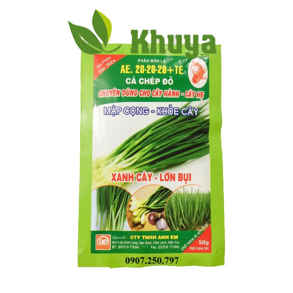 Phân bón AE 20-20-20+TE Chuyên Hành Hẹ 50gr Mập cọng Xanh cây Lớn bụi