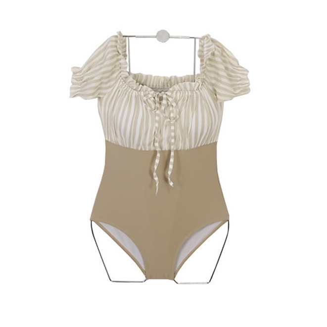 Bikini Trễ Vai Có Tay Liền Che Bụng Quảng Châu Chất Đẹp Kẻ Caro Đen 2344 F-2