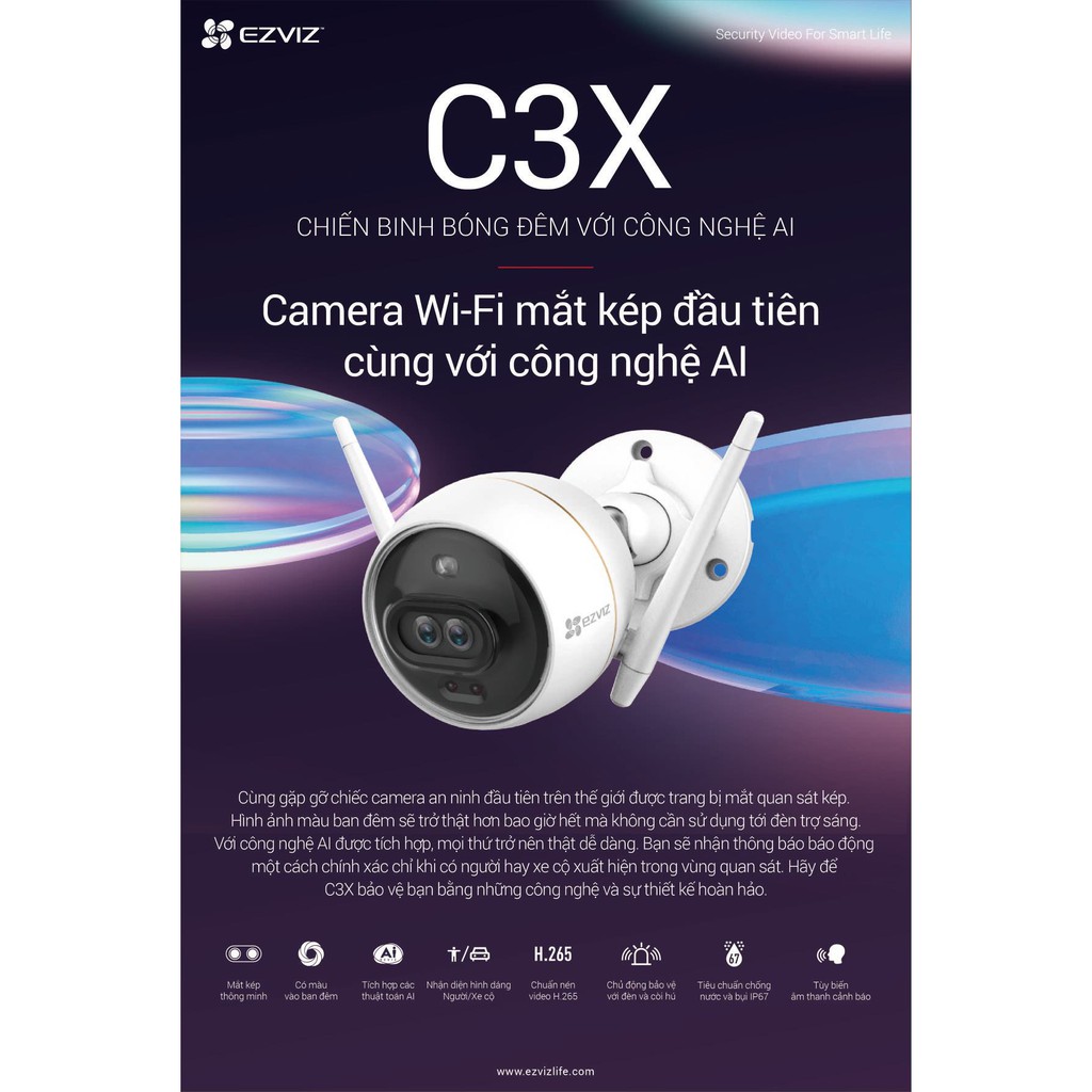 [SẢN PHẨM MỚI] Camera IP Wifi 2MP Ezviz C3X tích hợp AI, báo động - Hàng Chính Hãng