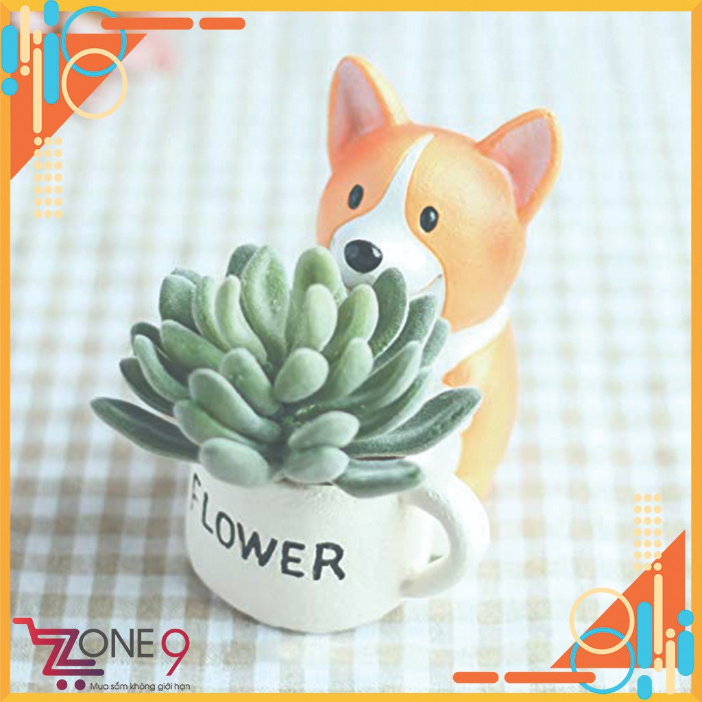 [Ảnh Thật] Chậu trồng cây hình Chó Corgi lè lưỡi ôm bình tưới Flower đáng yêu để bàn trang trí quà tặng