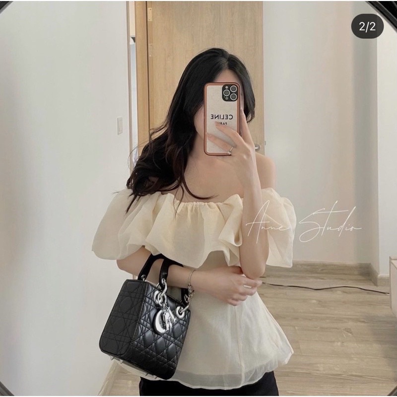 Áo tơ trễ vai chiết eo bèo ngực siêu xinh