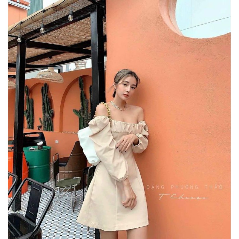 đầm nhíu ngực tay phồng mã 1510