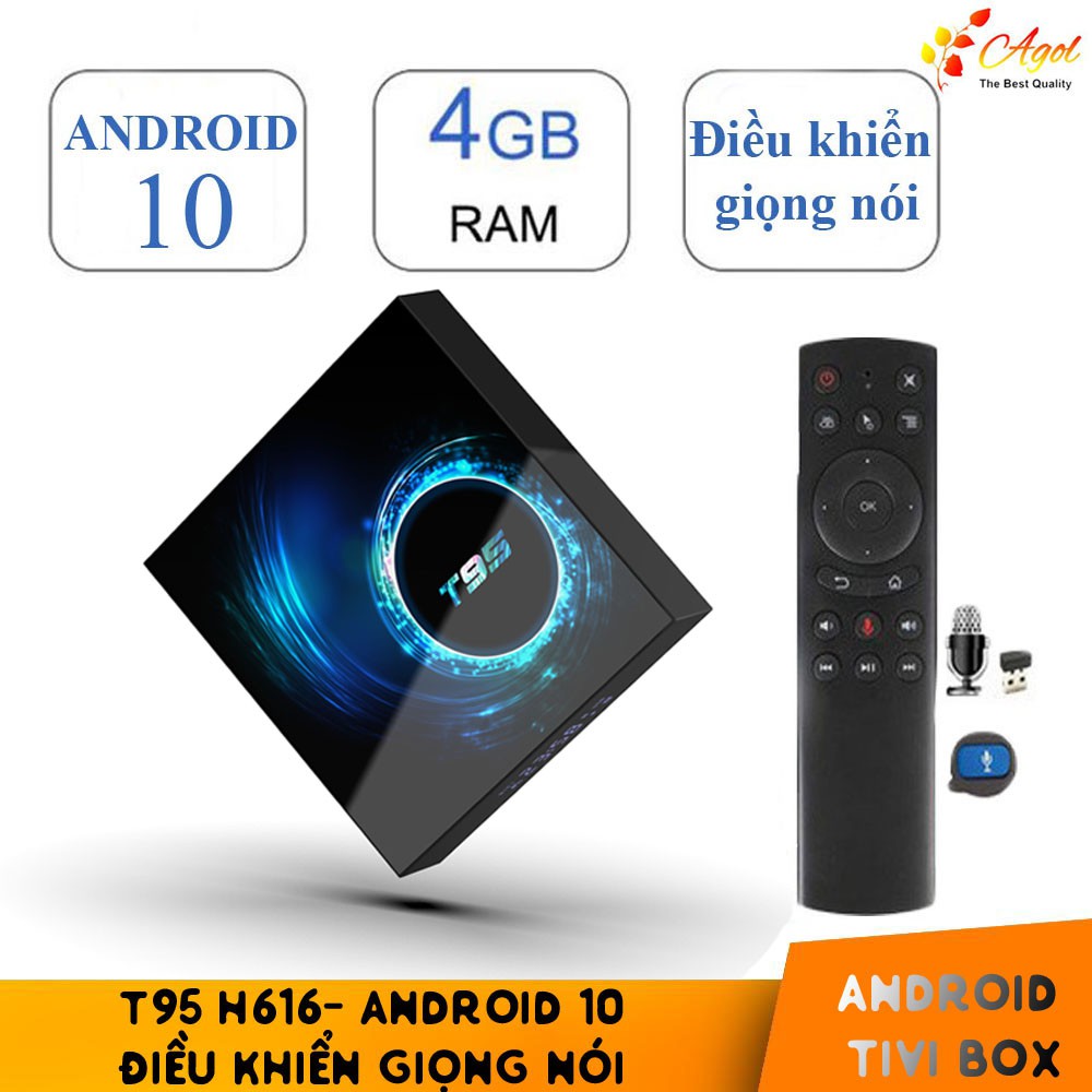 Android tivi box T95 H616 android 10 mới 4GB RAM 32GB ROM  có điều khiển giọng nói và cử chỉ