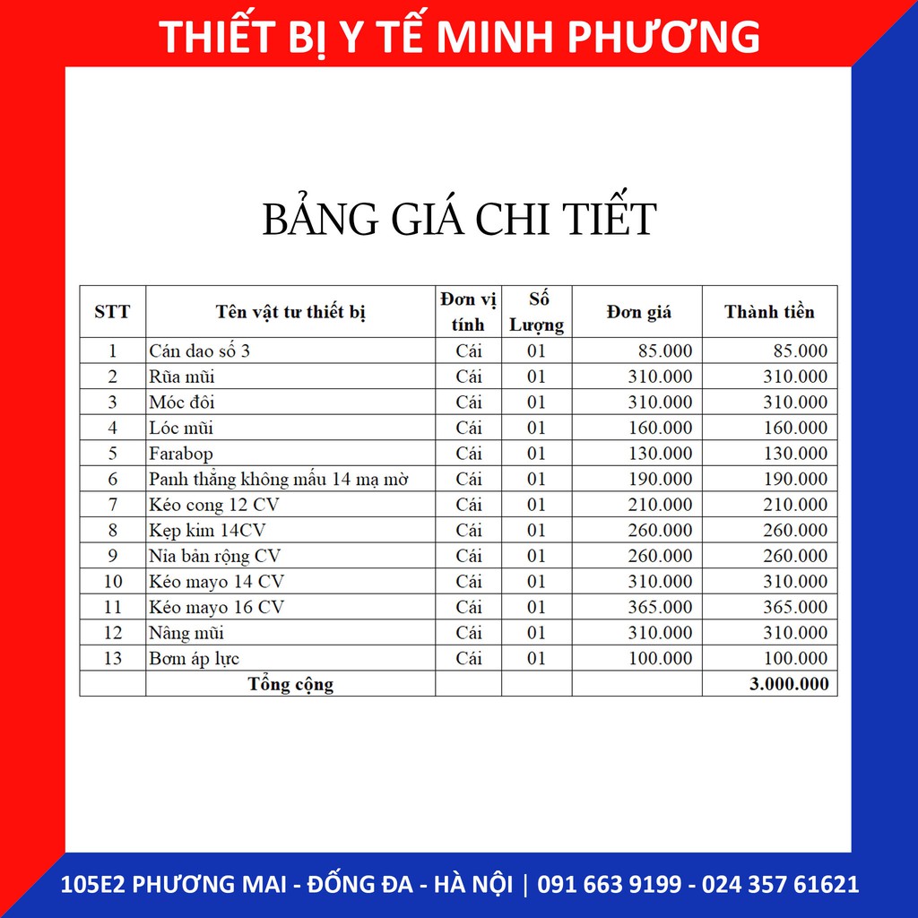 Bộ dụng cụ phẫu thuật mũi 13 món cao cấp