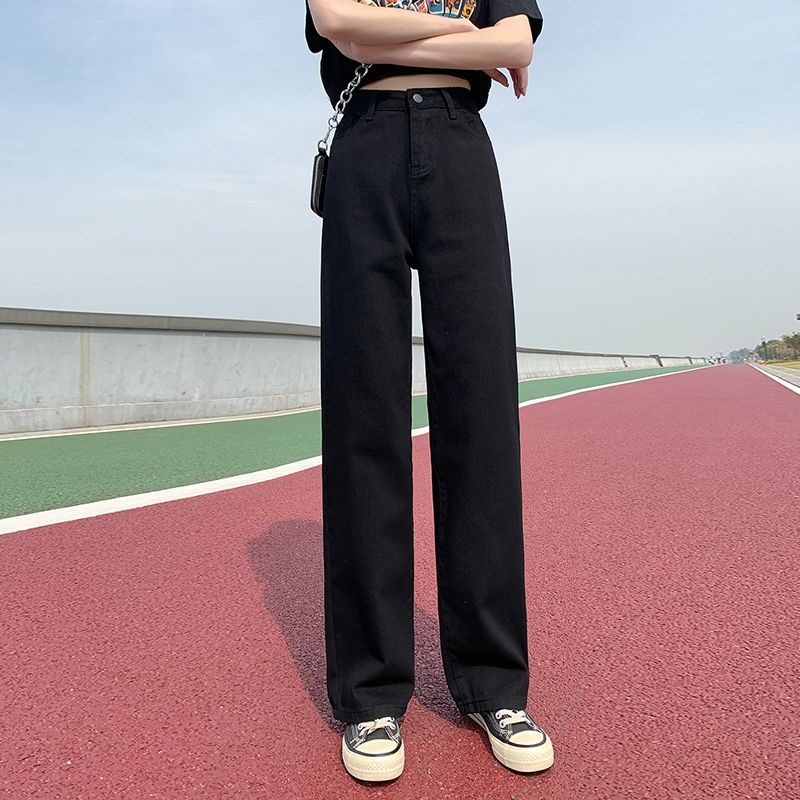 Quần bò ống rộng nữ đen cạp cao Pink Apricot Shop | BigBuy360 - bigbuy360.vn