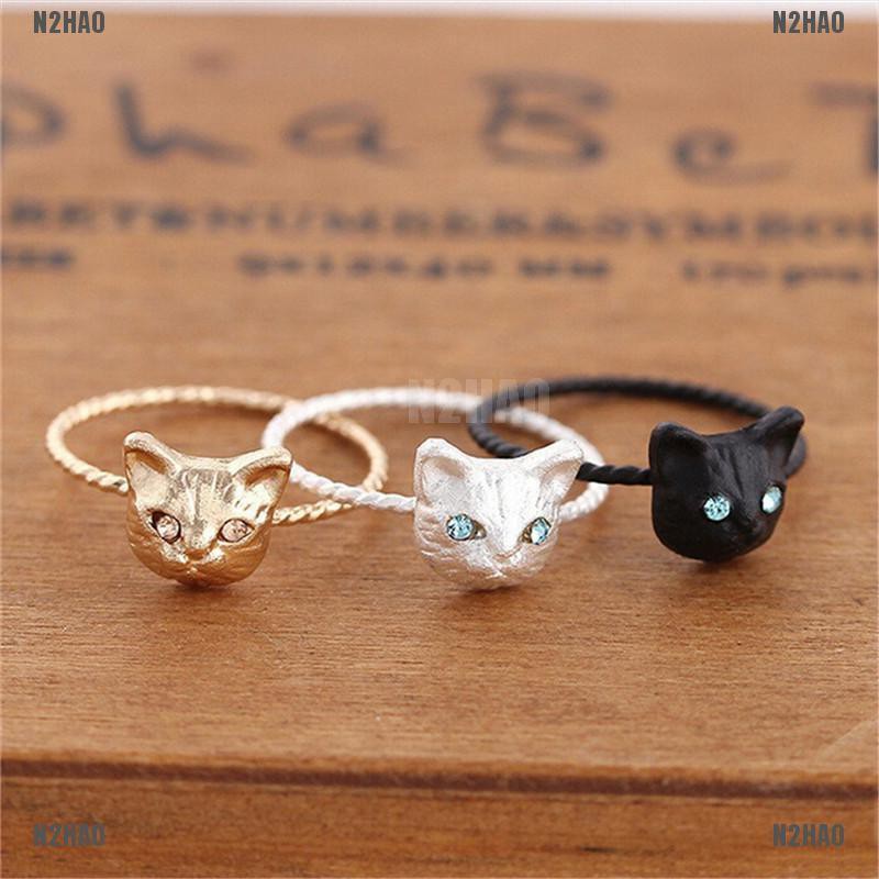 1 Nhẫn N2HAO Vàng Đen Hình Mèo Đính Đá Pha Lê
