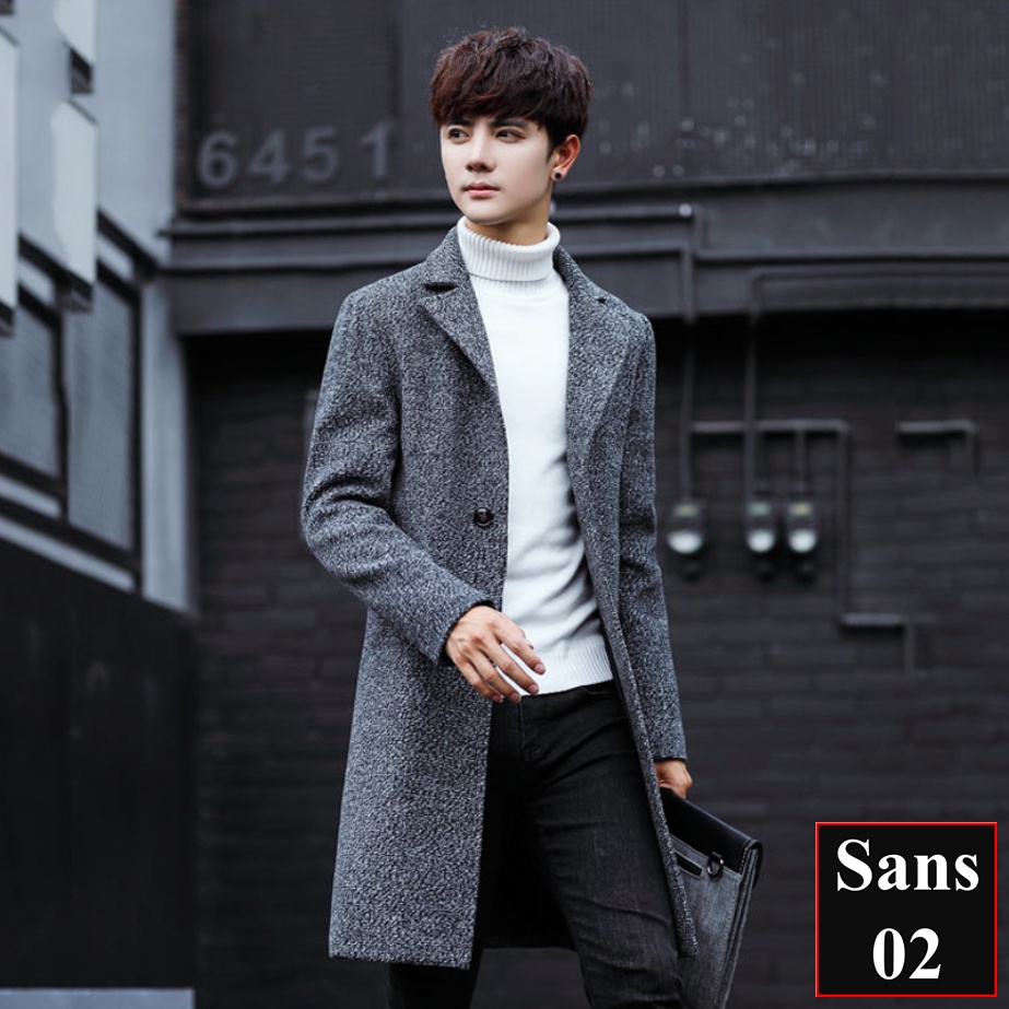 Áo khoác dạ nam hàn quốc dáng dài Sans02 blazer măng tô đen xám mangto trench coat mantle manto big size XXL 3XL 4XL 5XL