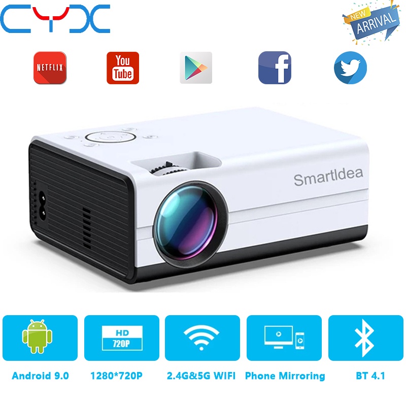 [Mã 252ELSALE hoàn 7% đơn 300K] Máy chiếu mini T01A HD Android 9.0 5G WiFi BT4.1 1280x720P máy chiếu 4k