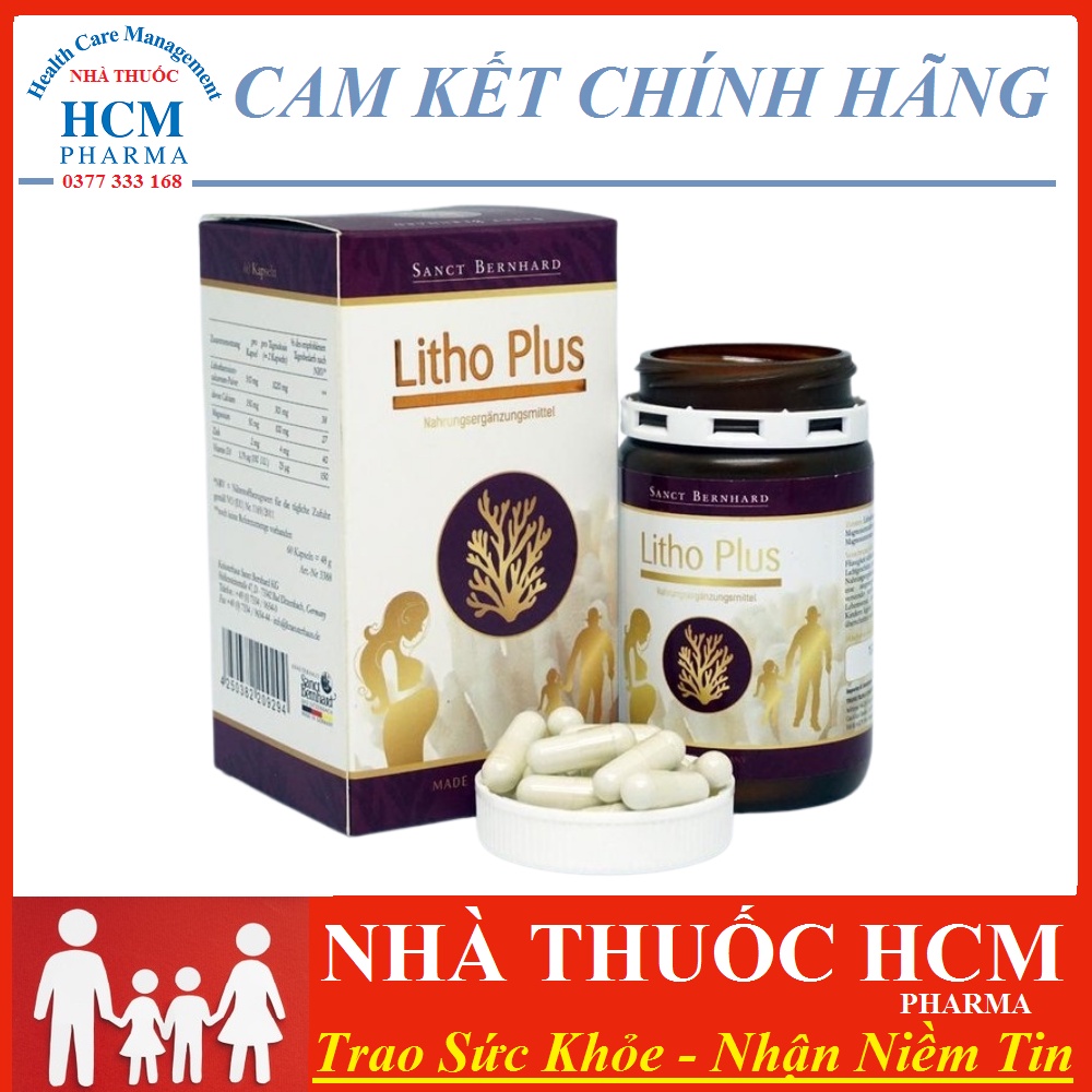 Canxi D3 hữu cơ tăng chiều cao sức đề kháng cho bé bà bầu người lớn LITHO PLUS tảo biển đỏ với Magnesium Kẽm vitamin D3