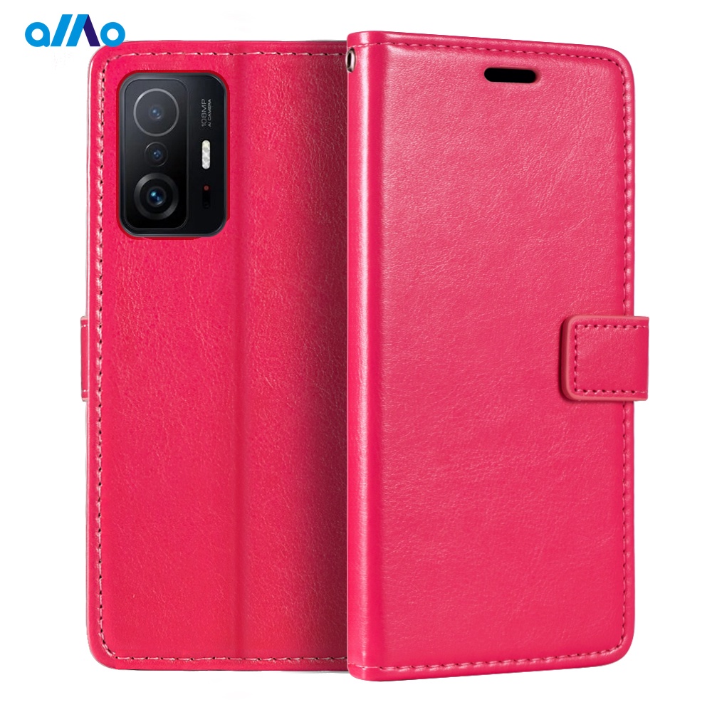 Bao da điện thoại PU nắp gập từ tính dạng ví có ngăn đựng thẻ kiêm giá đỡ cao cấp cho Xiaomi Mi 11T Pro