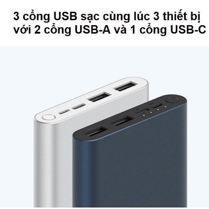 Sạc Dự Phòng Xiaomi Gen 3, Pin Dự Phòng - Dung lượng 10.000mah, 2 Cổng Sạc USB, 1 Cổng Typ C - Bảo Hành 12 Tháng