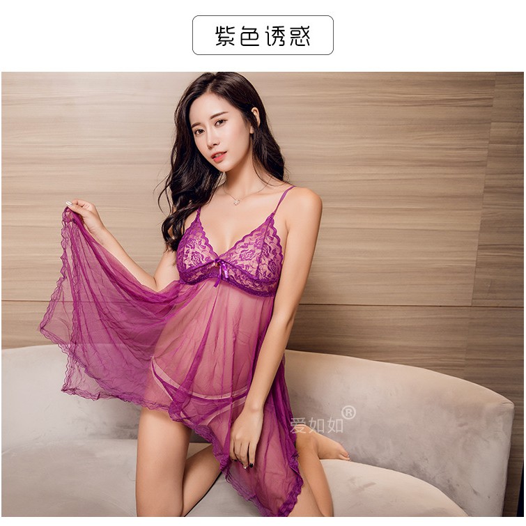 Đầm ngủ Váy ngủ ren SEXY gợi cảm kèm quần lọt khe SM có màu đỏ đen hồng tím da trời giá rẻ