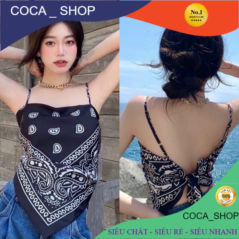 Áo Yếm Nữ Vải Lụa Cột Nơ, 2 Dây Thổ Cẩm Họa Tiết 3 Màu B005