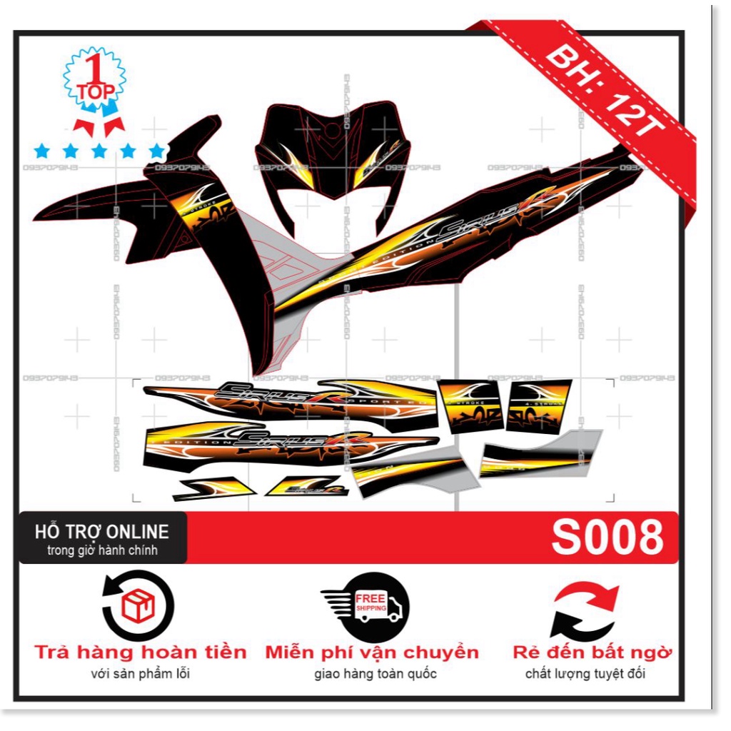 ( Quí khách vui lòng mang ra tiệm cho thợ dán ) Tem Sirius kẽm gai vàng đen 008