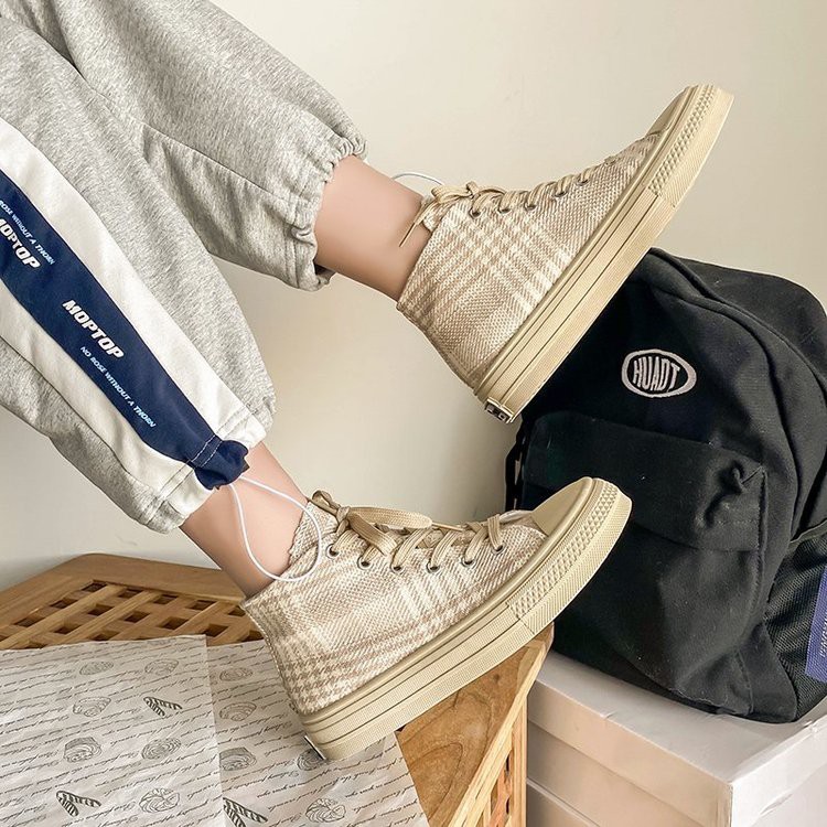 Giày Thể Thao Vải Bạt Cổ Cao Thời Trang Hàn Cho Nữ | BigBuy360 - bigbuy360.vn