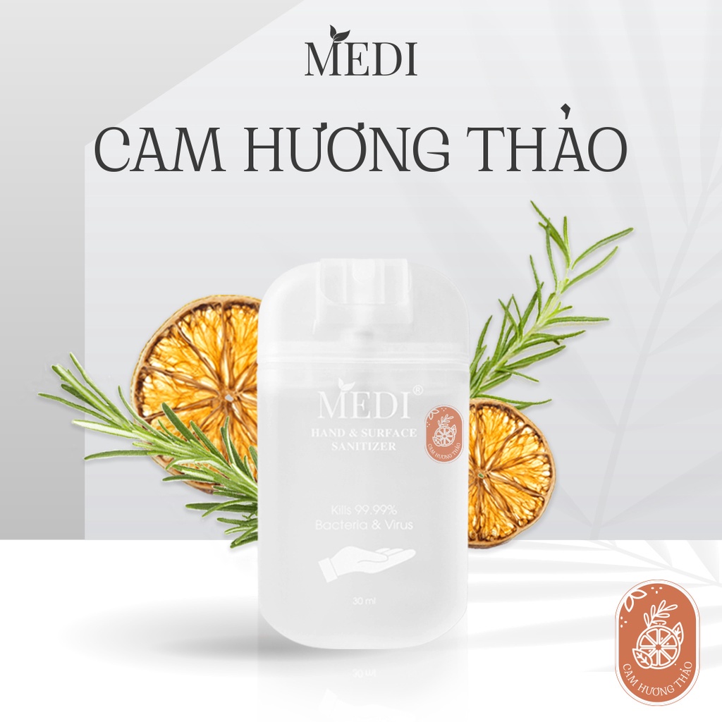 Xịt rửa tay kháng khuẩn Medi Cam Hương Thảo (30ml) bảo vệ và dưỡng ẩm da tay