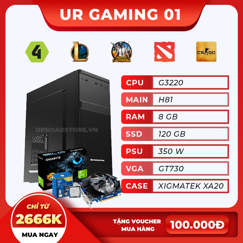Bộ PC gaming giá sốc G3220 H81 8GB VGA GT730 SSD 120 350w vỏ Xigmatek XA20 New