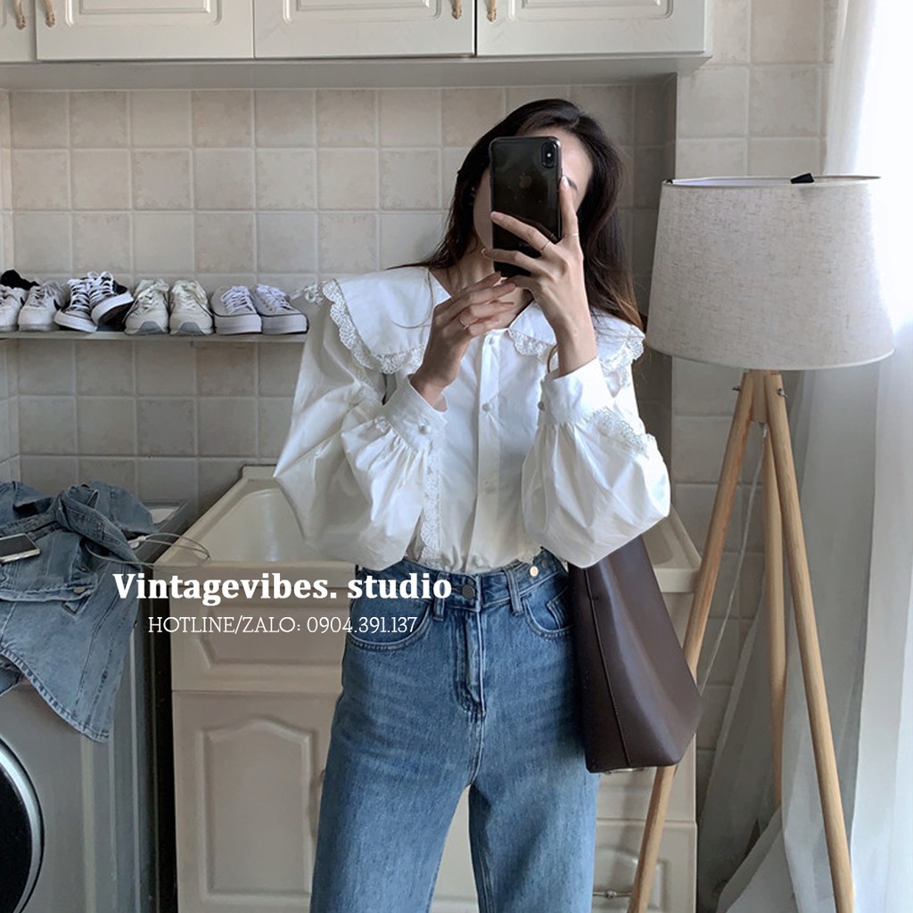 Áo babydoll cổ bèo viền ren tiểu thư Ulzzang (hàng QC) - Ảnh thật tự chụp 1000%