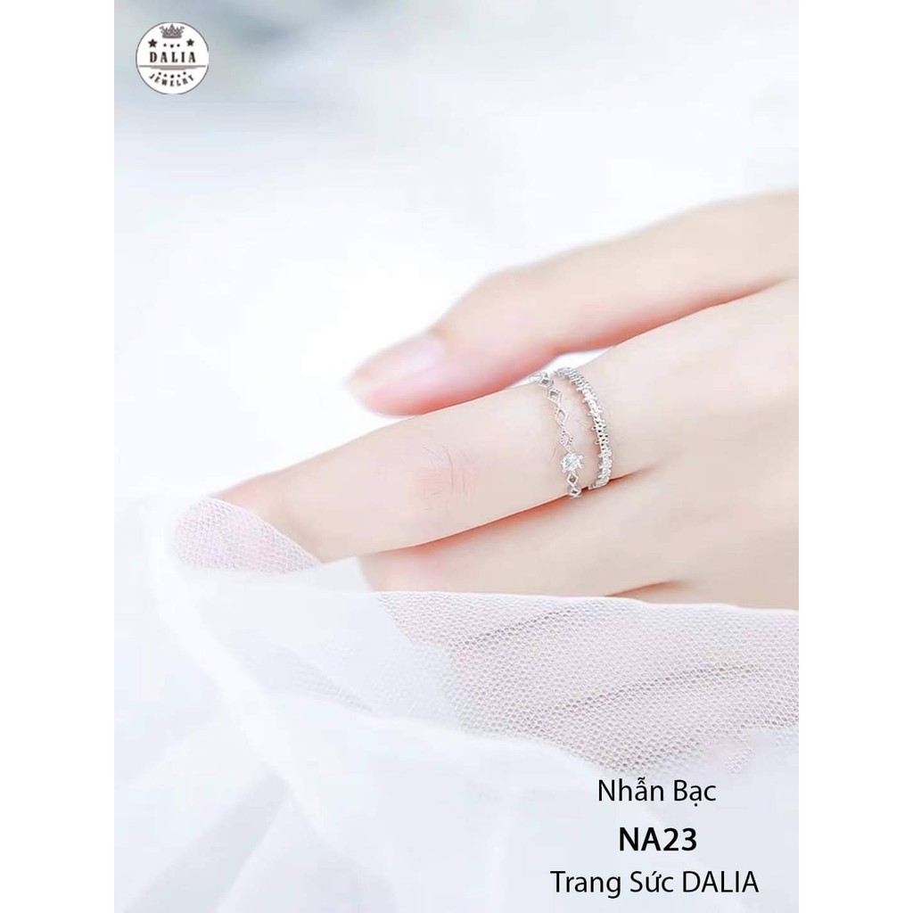 Nhẫn bạc nữ DaLiA Jewelry hai hàng đá dạng hở freesize, hợp với mọi kích cỡ ngón tay, bạc ý