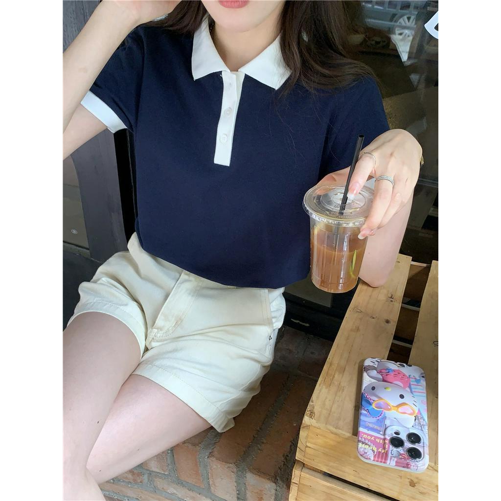 Áo Thun polo Ngắn Tay Màu Tương Phản Phong Cách Hàn Quốc Thời Trang Mới 65406