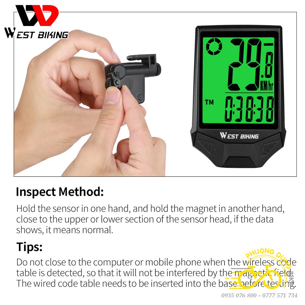 Đồng hồ đo tốc độ xe đạp không dây WEST BIKING BC18-L có đèn nền