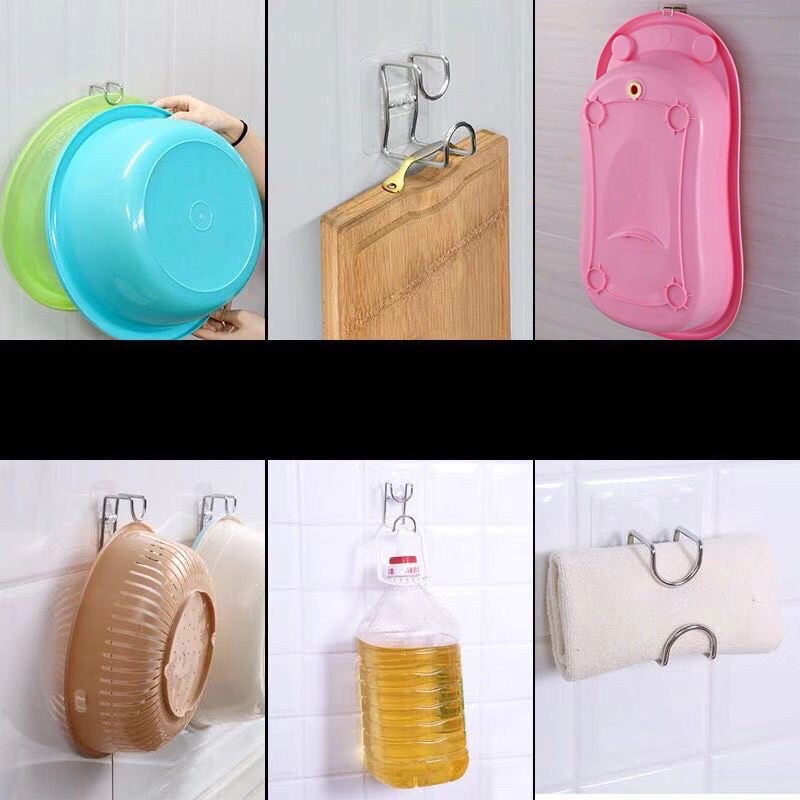 Móc Dán Tường Treo Chậu, Thau , Thớt, Đồ dùng phòng tắm, Nhà bếp - Inox thép không gỉ keo dính siêu chắc