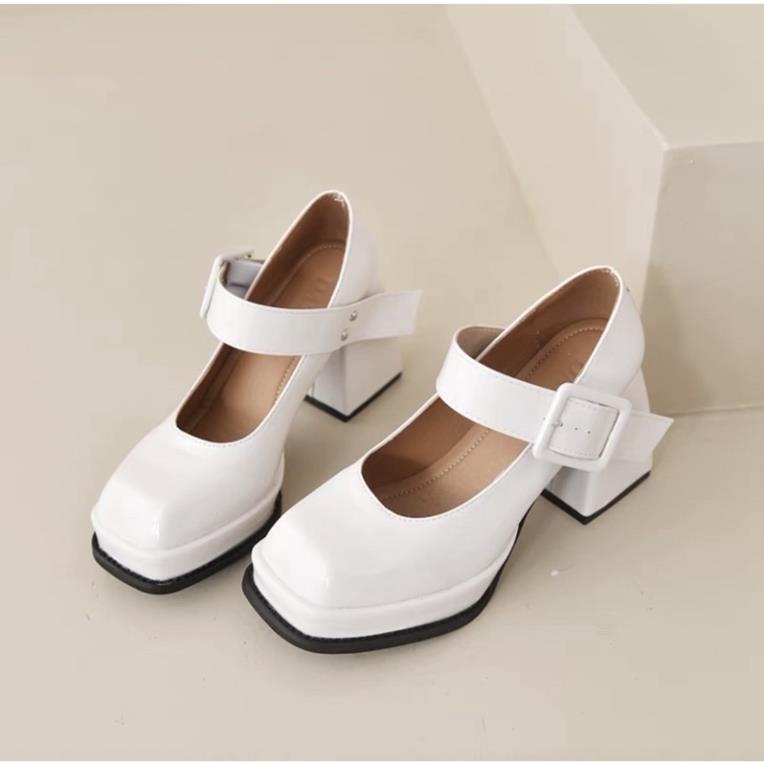(SẴN 35, 36,37 38 40 43 ĐEN/ 35 36 37 39 TRẮNG)giày oxford Mary Jane cách điệu đế trụ vuông 9cm siêu chắc chân VDO