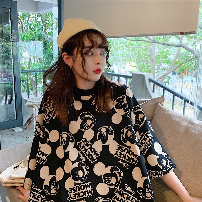 Áo Thun Tay Ngắn Dáng Rộng In Hình Chuột Mickey Phong Cách Hàn Quốc Cho Nữ Sinh | BigBuy360 - bigbuy360.vn