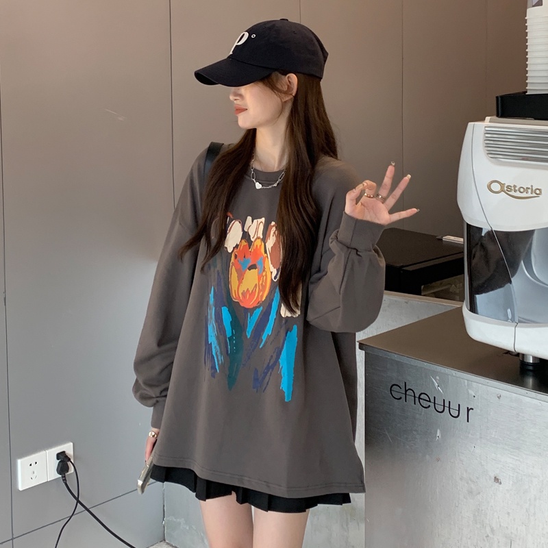 Áo Thun Nữ Tay Dài In Hình Thời Trang Hàn Quốc 3 Màu Lựa Chọn | BigBuy360 - bigbuy360.vn