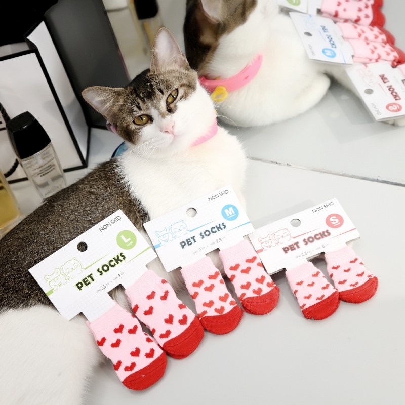 Set 4 Đôi Tất Cotton Mềm Chống Trượt Cho Thú Cưng