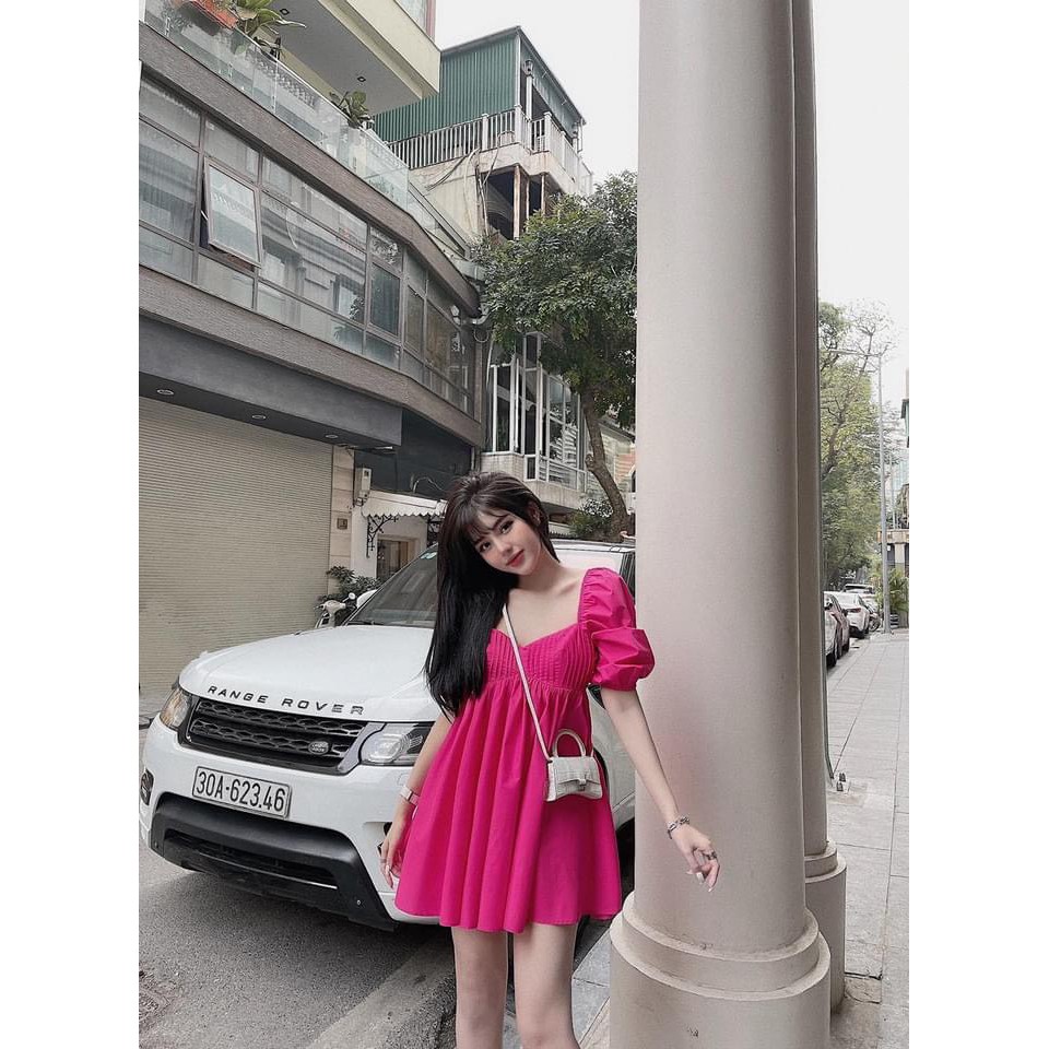 Đầm babydoll tay bồng xếp ly ngực - Sara Dress