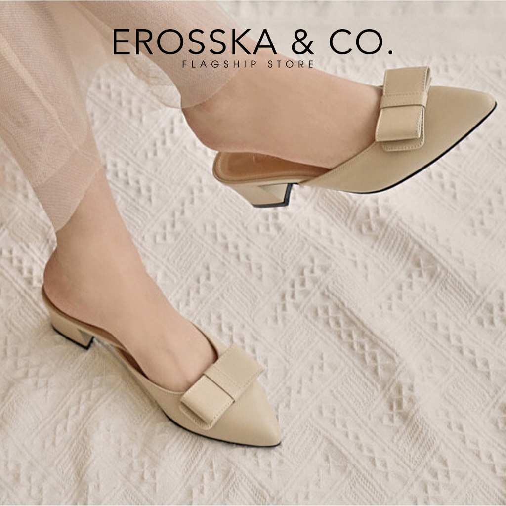 [Mã WABRTL3 -10% đơn 250K]Erosska - Giày cao gót mũi nhọn phối nơ cao 5cm màu đen - EP015