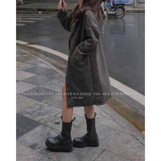 (Ảnh thật) Áo khoác dạ kẻ dáng dài có lớp lót, dày dặn the.sweaterweather TSW | BigBuy360 - bigbuy360.vn