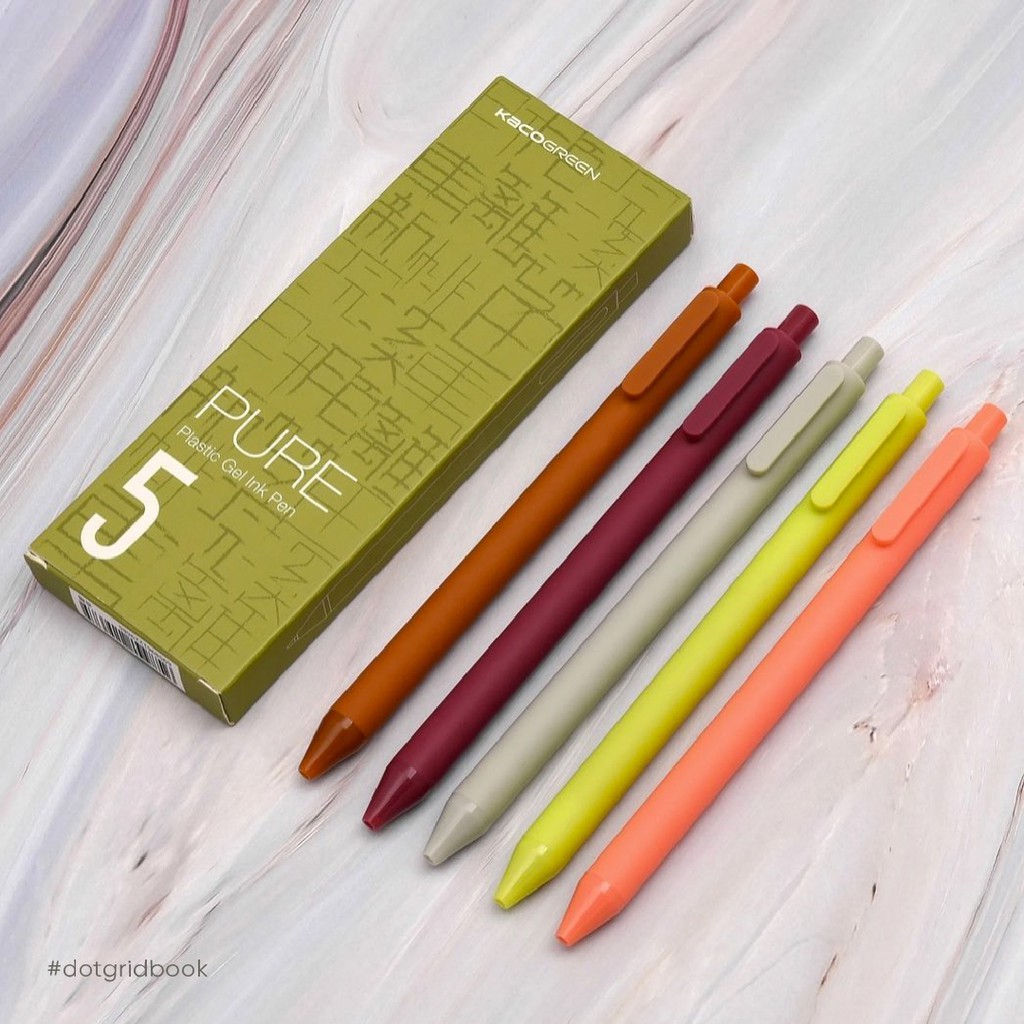 Bộ 5 bút gel KACO PURE Plastic Gel Ink Pen loại Vintage mực nhiều màu cao cấp chính hãng - Minh Tín Shop