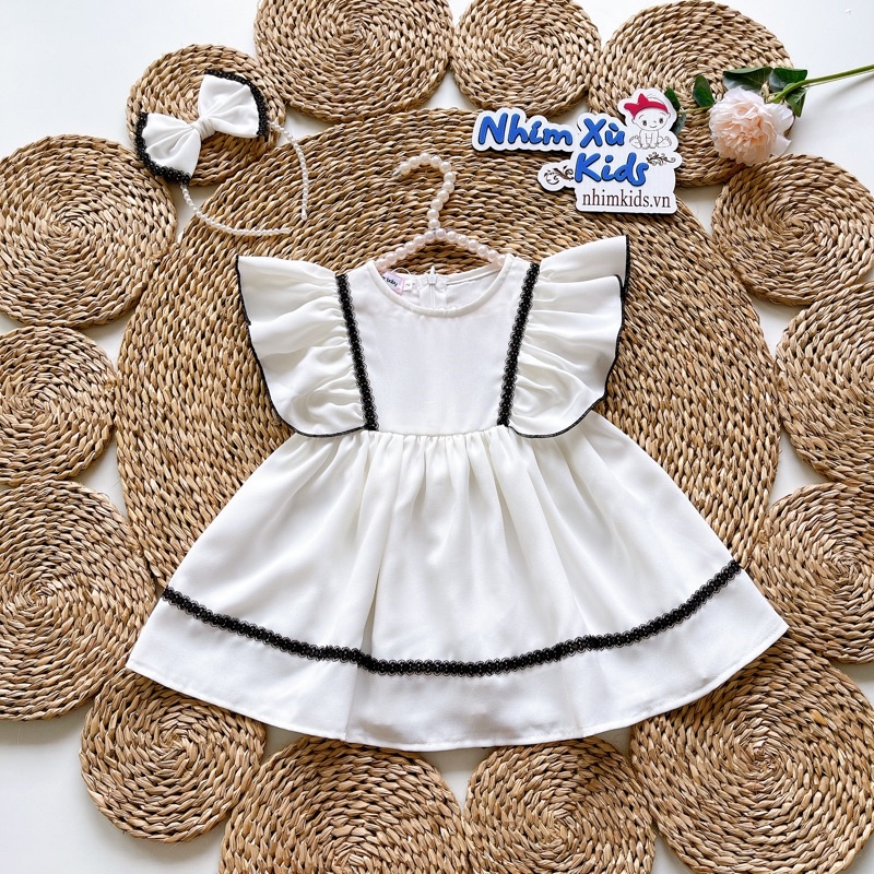 Váy Trắng Cánh Tiên Mẹ Và Bé Phối Ren Đen Nổi Bật Xinh Xắn Chất Đũi Cao Cấp Bé Gái 4 - 64kg