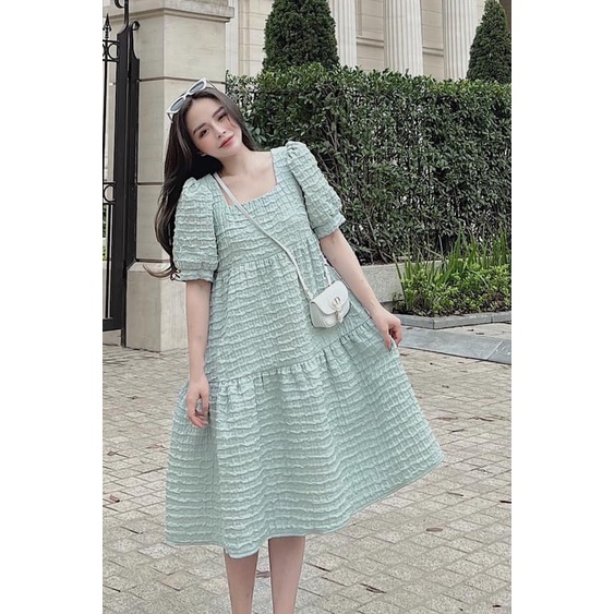 Đầm dáng suông chất xốp tay ngắn bầu bì bon chen siêu xinh cực hot hình thật