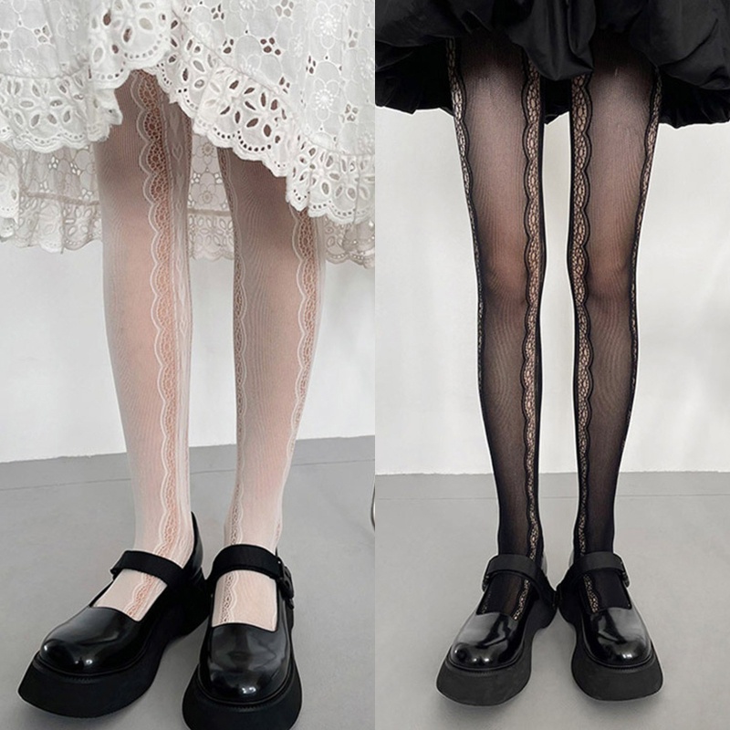 Xixi Quần Tất Lưới Phối Ren Họa Tiết Trái Tim Khoét Rỗng Phong Cách Harajuku Quyến Rũ Cho Nữ Hàng Có Sẵn
